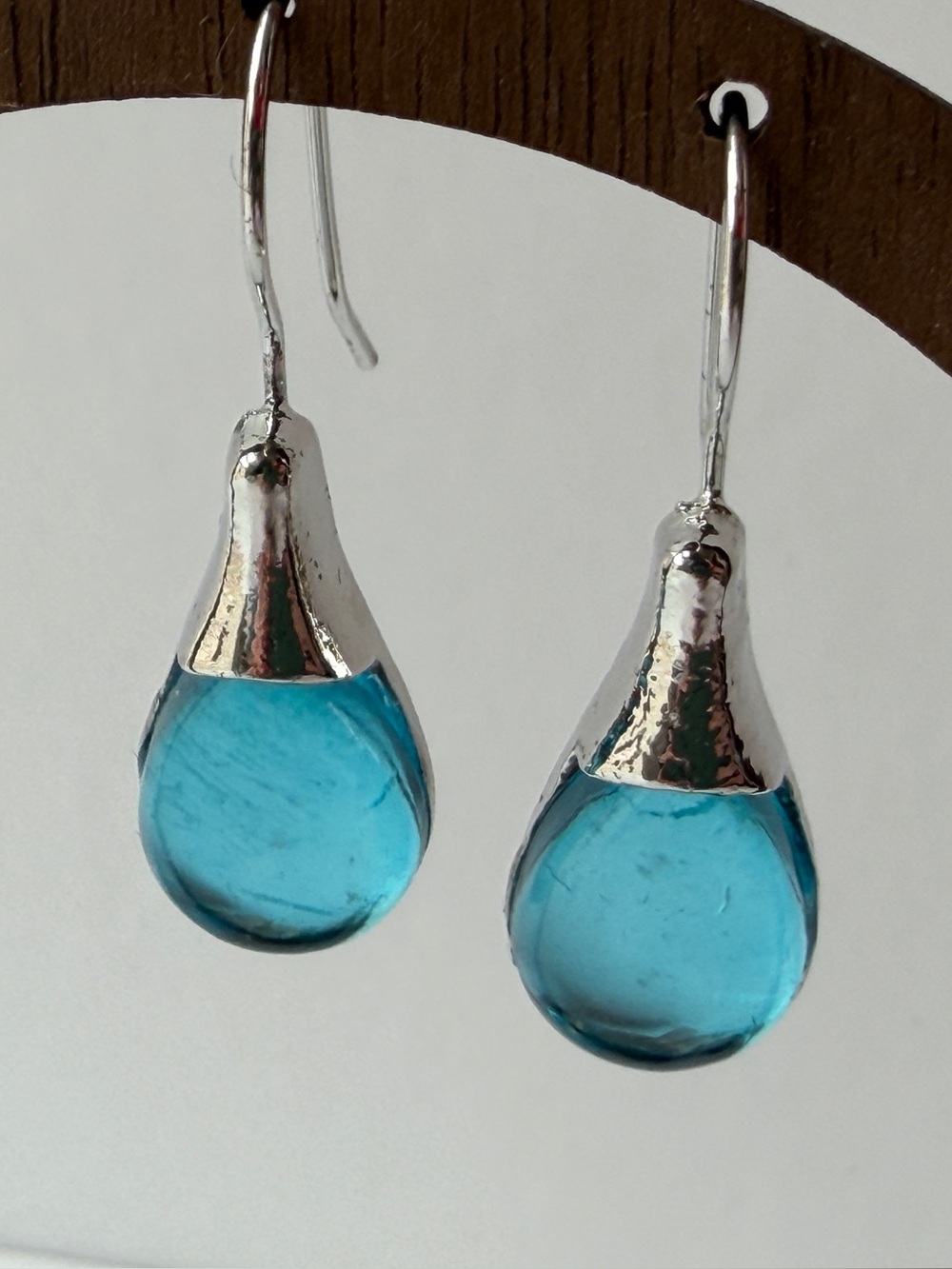 Silver and Blue Teardrop Fishhook Earrings